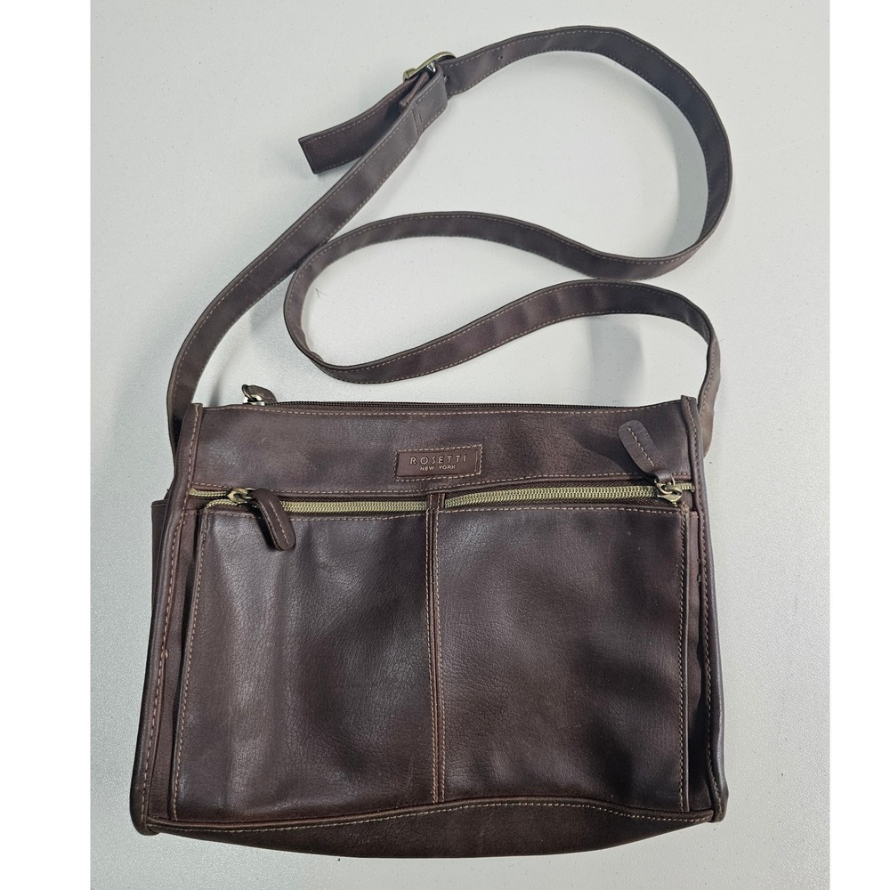 Rosetti New York Brown Faux Leather Crossbody Bag Organizer Messenger Purse